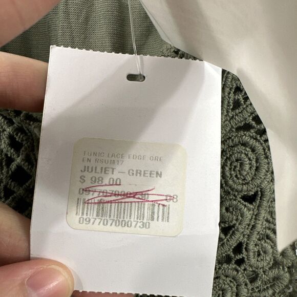 Scandal Italy Juliet Green Silk Blend Crochet Lace Flowy Tie Neck Top Womens O/S - Picture 12 of 13